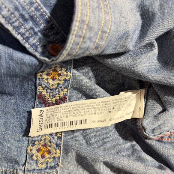 Bershka Denim Vest Embroidered Regular Fit‎ Size Large Western Style - Picture 9 of 11